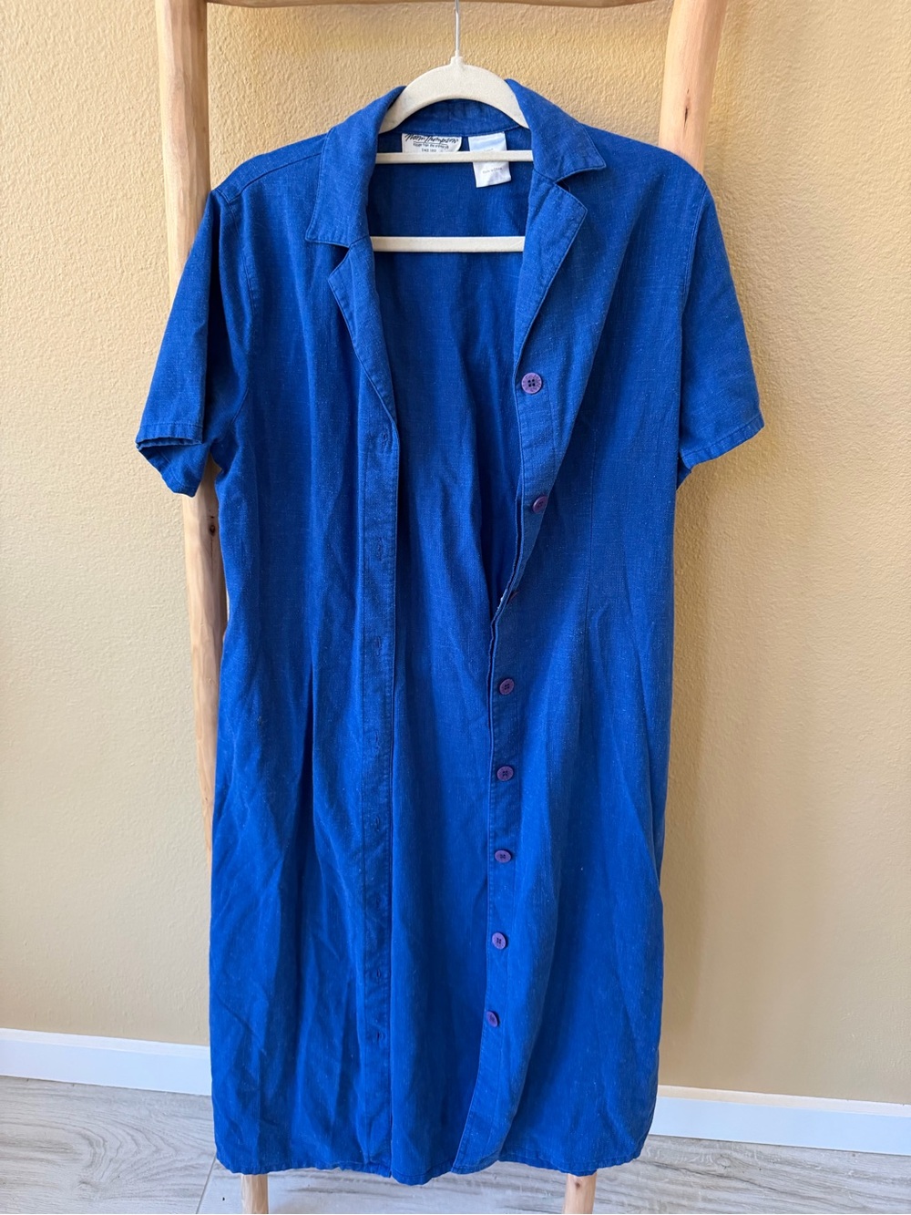 Vintage 1970 Norm Thompson Blue Button-Up Shirt Dress